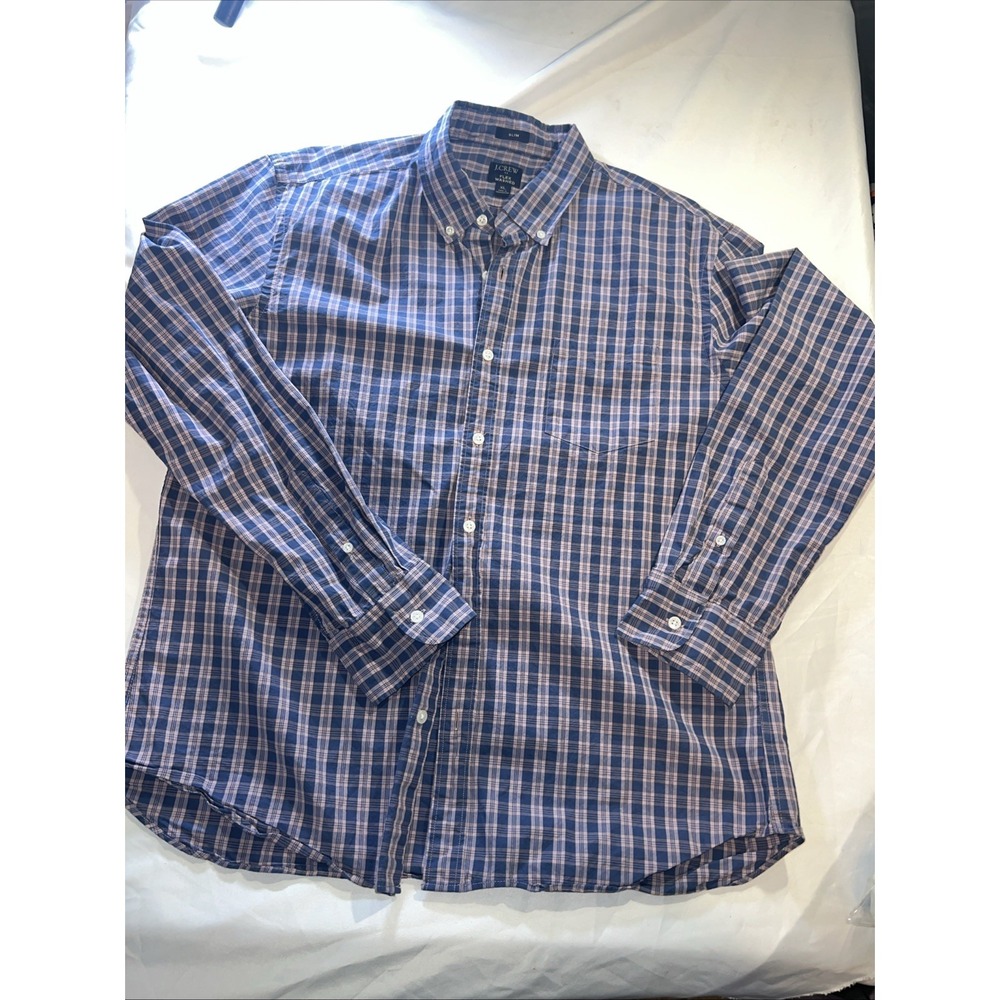 J. Crew Men's XL Button Sky/Blush Dress Shirt Flex Wash Slim 201